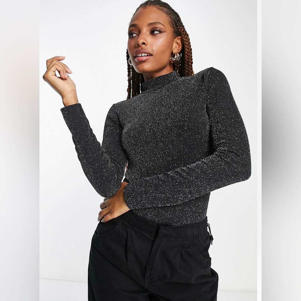 H&M Small Silver Glitter Turtleneck Top